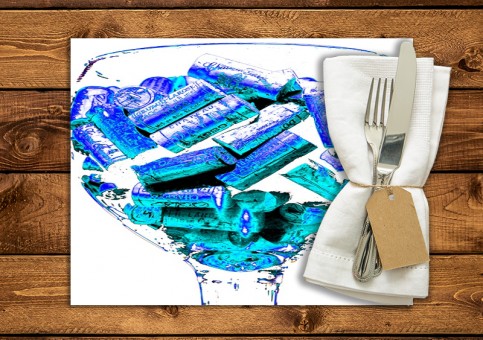 set de table personnalisé Bouchons bleus