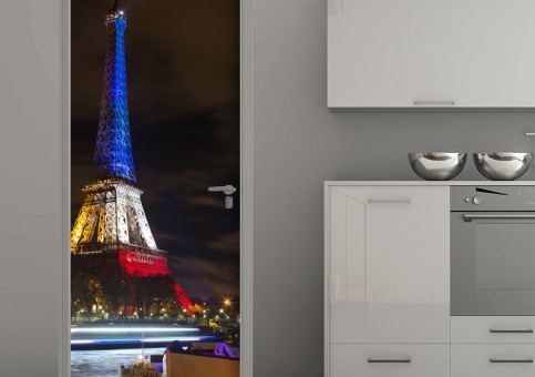 Habillage de porte Tour Eiffel tricolore