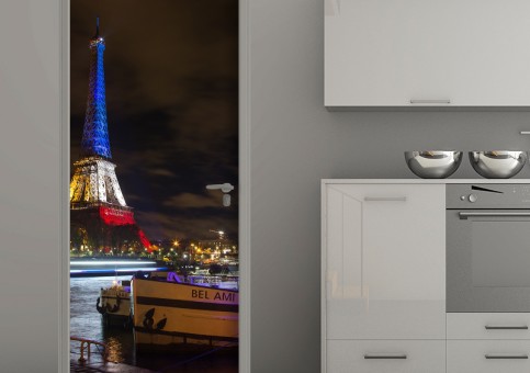 Habillage de porte Tour Eiffel tricolore